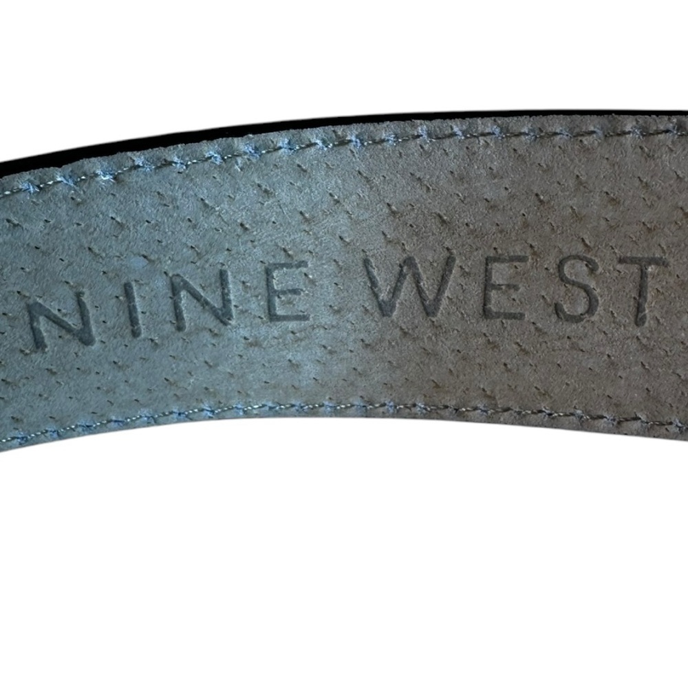 Nine West Genuine Leather Y2K Style Black Belt Contrast Stitching Grommets Large - Picture 4 of 6